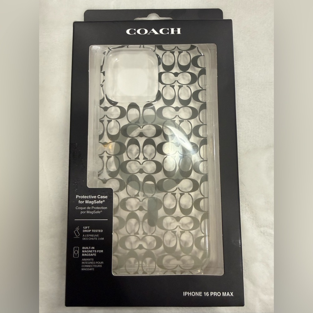 Coach Signature Pattern MagSafe Case - Black and Gray iPhone 16 Pro Max